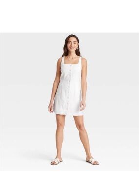 A new day white linen mini vest dress